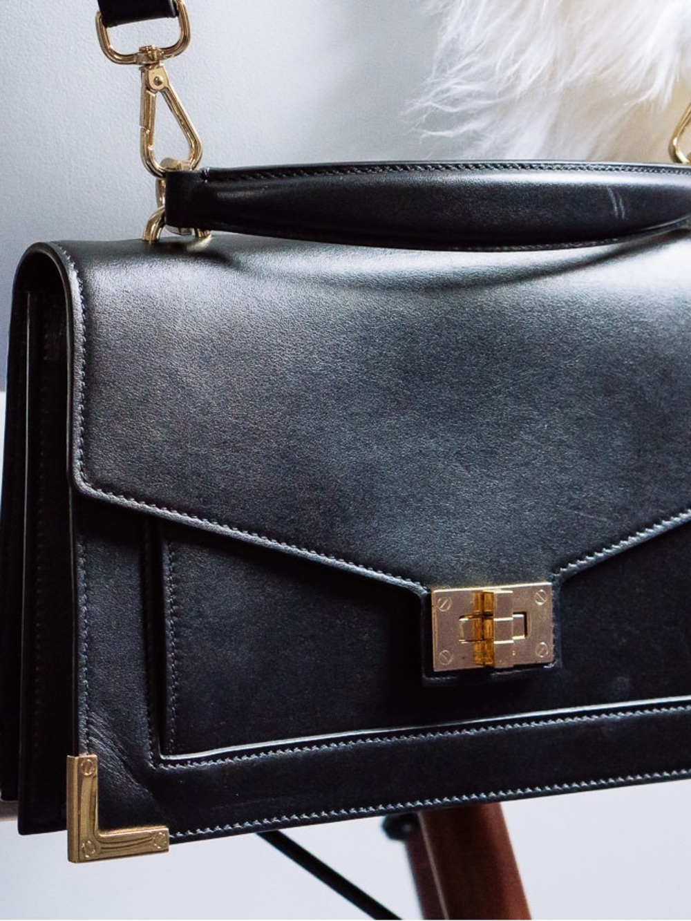 The Kooples Emily Black Leather East-West Top Handle Bag with Gold-Tone Hardware